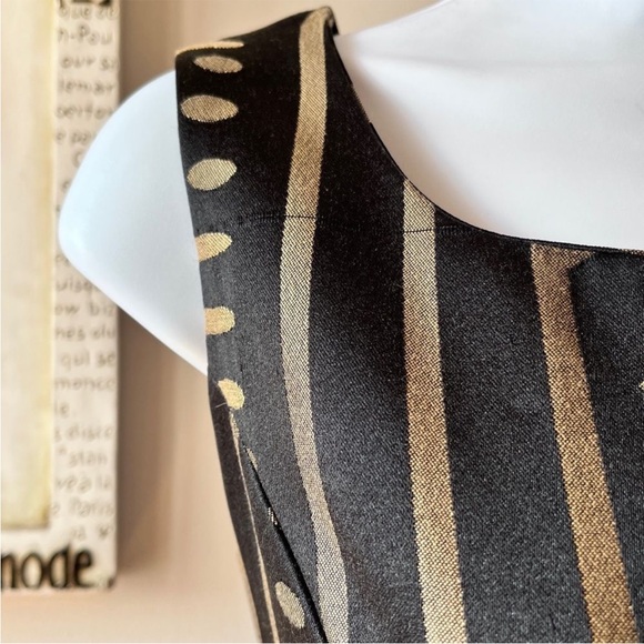 Ashro Black and Gold Ethnic African Print Sleeveless Sheath Dress Size 8 - Picture 7 of 11